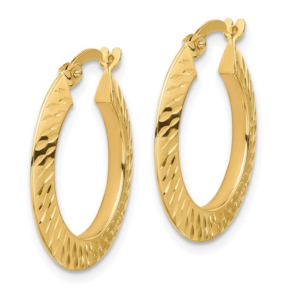 14K Polished and Diamond-cut Knife Edge Hoop Earrings - Picture 4 of 4